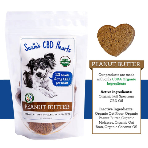 Peanut Butter CBD Dog Treat Hearts (4mg)